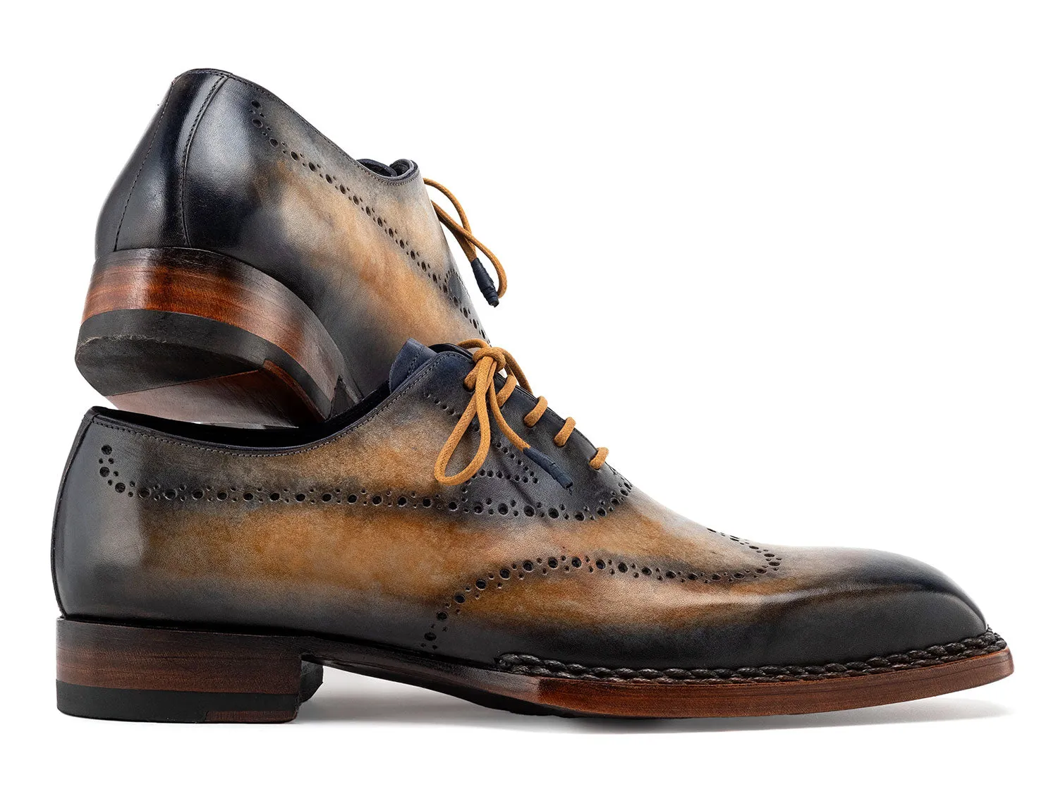 Paul Parkman Chaussures Paul Parkman Oxfords à bout effilé Goodyear Welted pour Homme en Camel et Marine