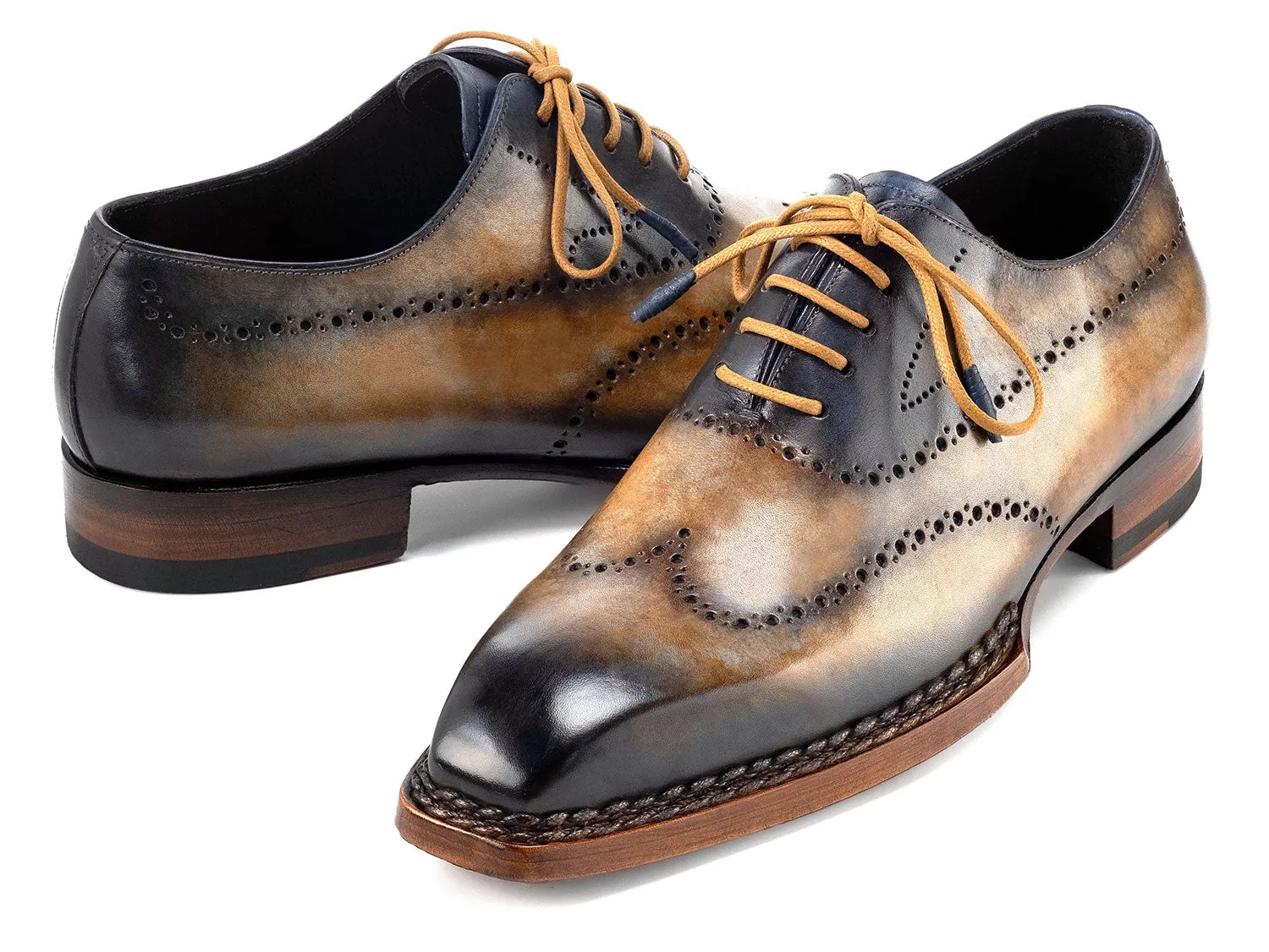 Paul Parkman Chaussures Paul Parkman Oxfords à bout effilé Goodyear Welted pour Homme en Camel et Marine