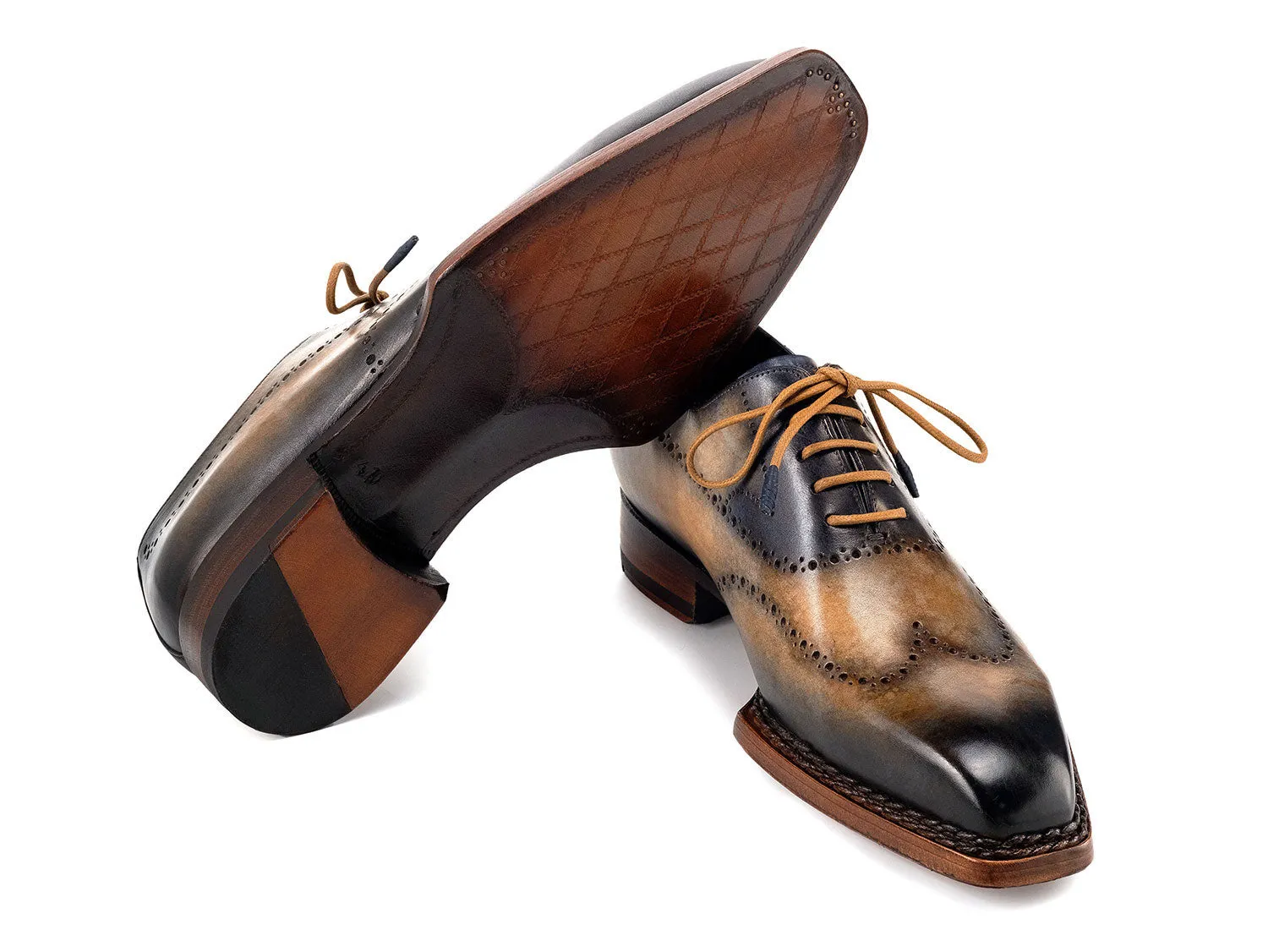 Paul Parkman Chaussures Paul Parkman Oxfords à bout effilé Goodyear Welted pour Homme en Camel et Marine
