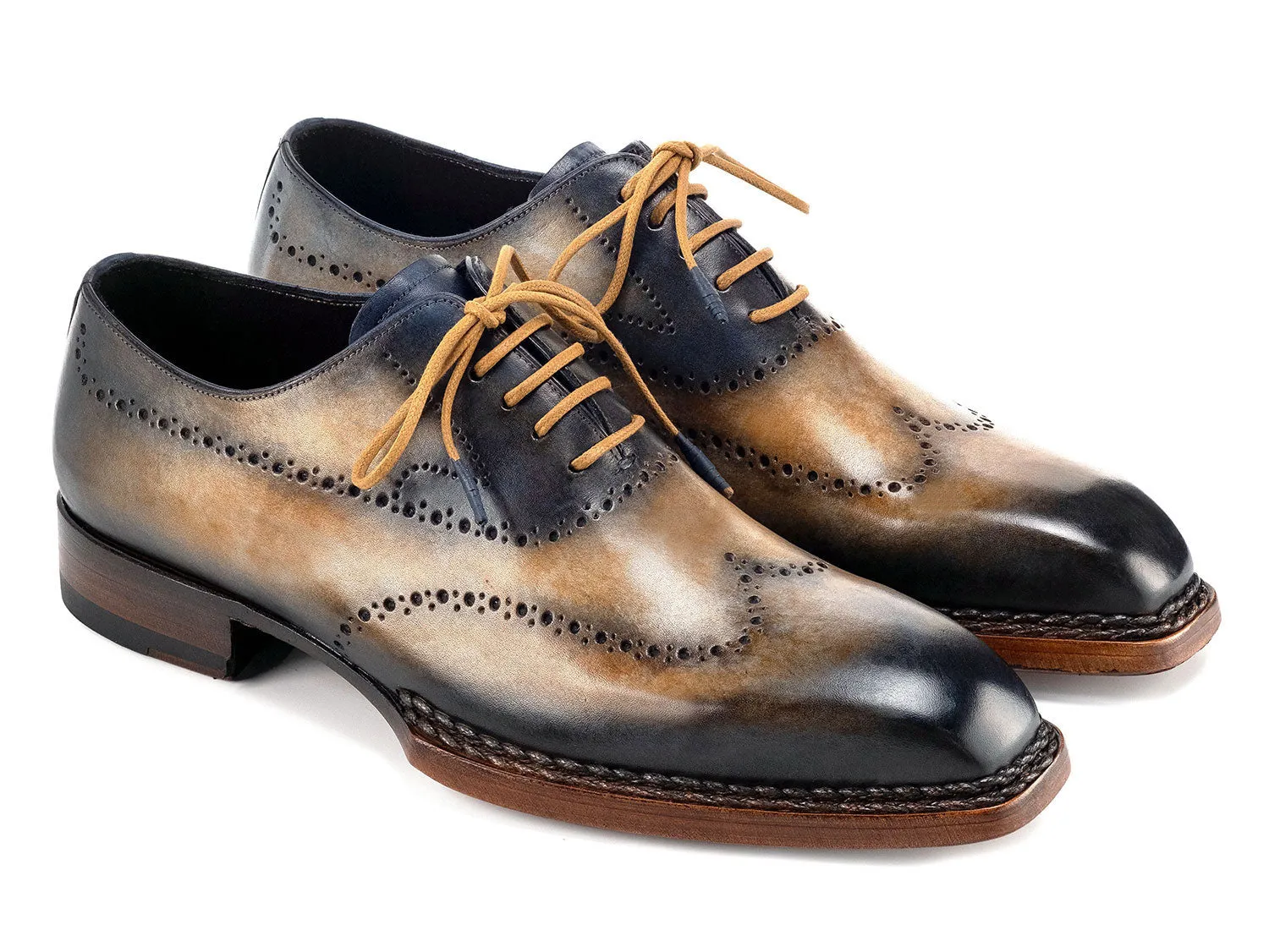 Paul Parkman Chaussures Paul Parkman Oxfords à bout effilé Goodyear Welted pour Homme en Camel et Marine