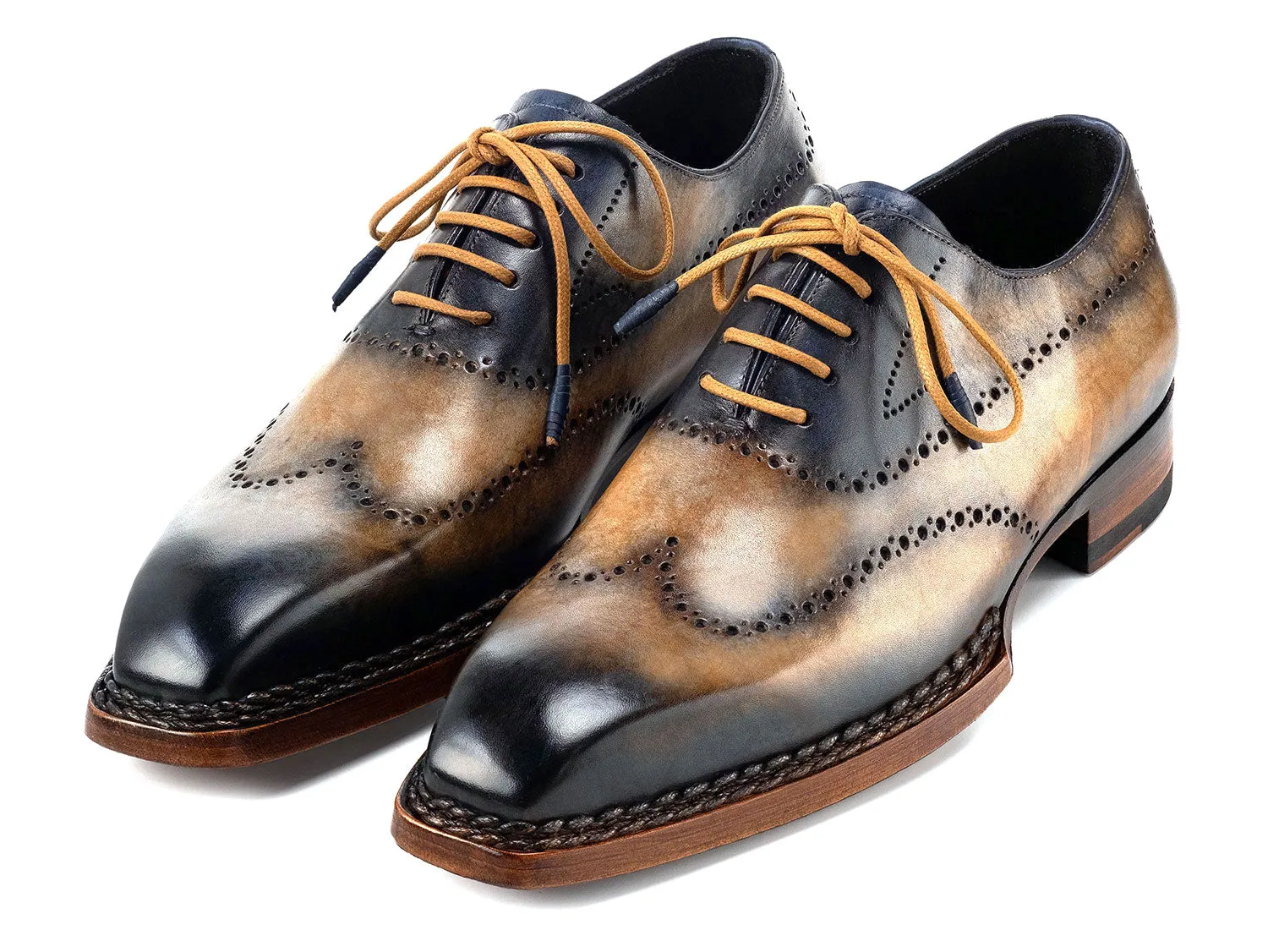 Paul Parkman Chaussures Paul Parkman Oxfords à bout effilé Goodyear Welted pour Homme en Camel et Marine