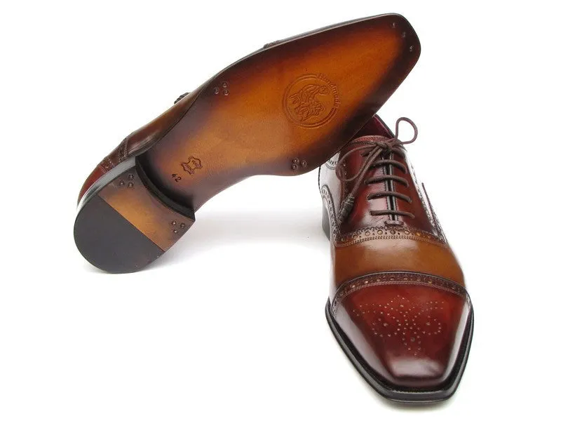 Paul Parkman Chaussures Paul Parkman Oxfords à bout capuchon en cuir peint à la main pour hommes en camel et rouge