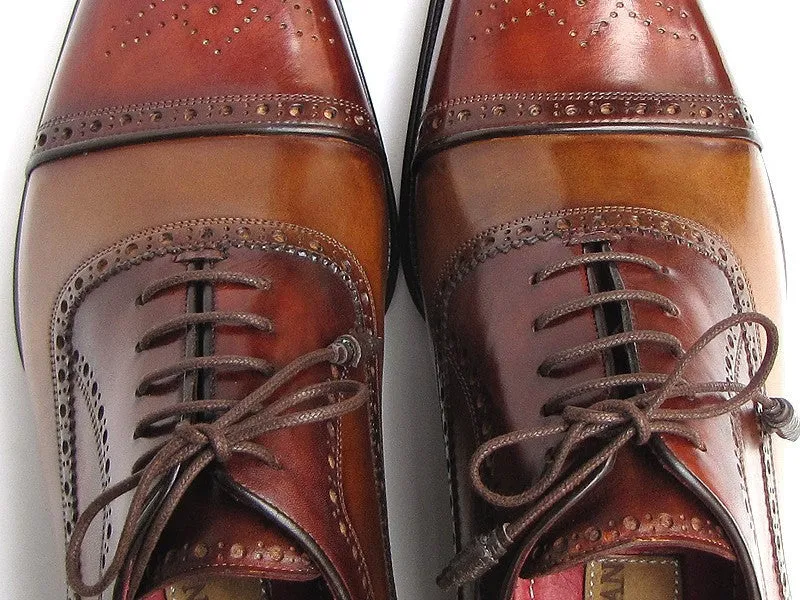 Paul Parkman Chaussures Paul Parkman Oxfords à bout capuchon en cuir peint à la main pour hommes en camel et rouge