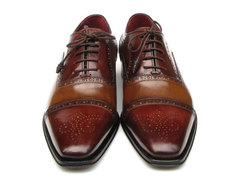 Paul Parkman Chaussures Paul Parkman Oxfords à bout capuchon en cuir peint à la main pour hommes en camel et rouge