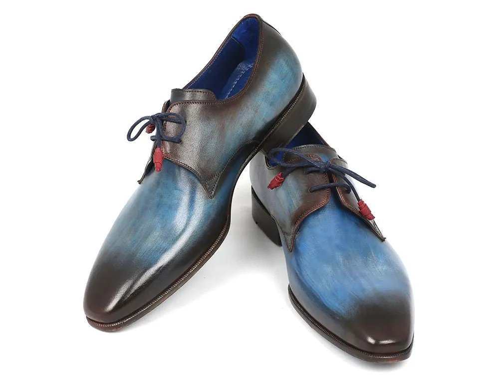 Paul Parkman Chaussures Paul Parkman Derby en Cuir Peint à la Main pour Hommes en Bleu et Marron