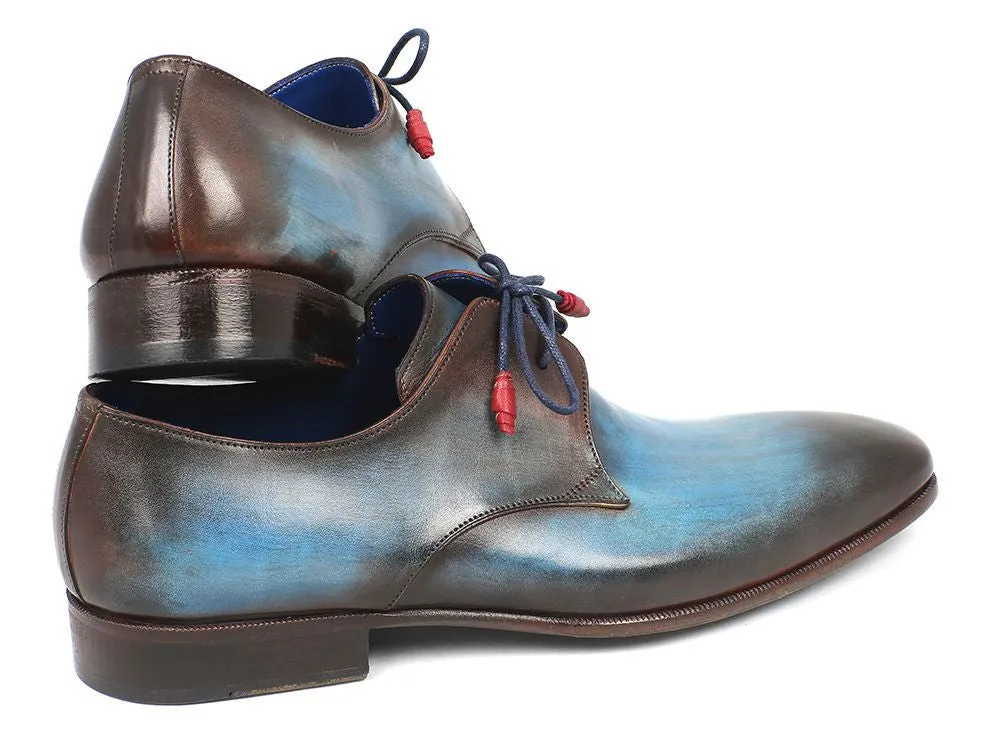 Paul Parkman Chaussures Paul Parkman Derby en Cuir Peint à la Main pour Hommes en Bleu et Marron
