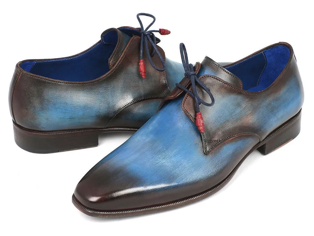 Paul Parkman Chaussures Paul Parkman Derby en Cuir Peint à la Main pour Hommes en Bleu et Marron