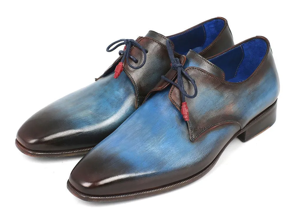 Paul Parkman Chaussures Paul Parkman Derby en Cuir Peint à la Main pour Hommes en Bleu et Marron