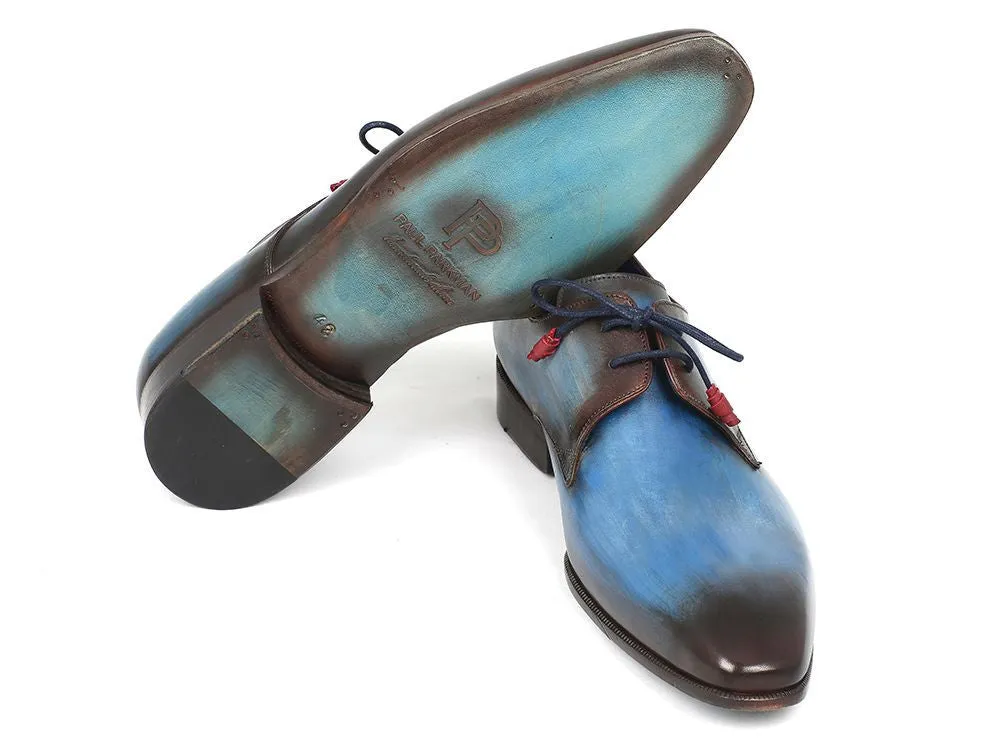 Paul Parkman Chaussures Paul Parkman Derby en Cuir Peint à la Main pour Hommes en Bleu et Marron