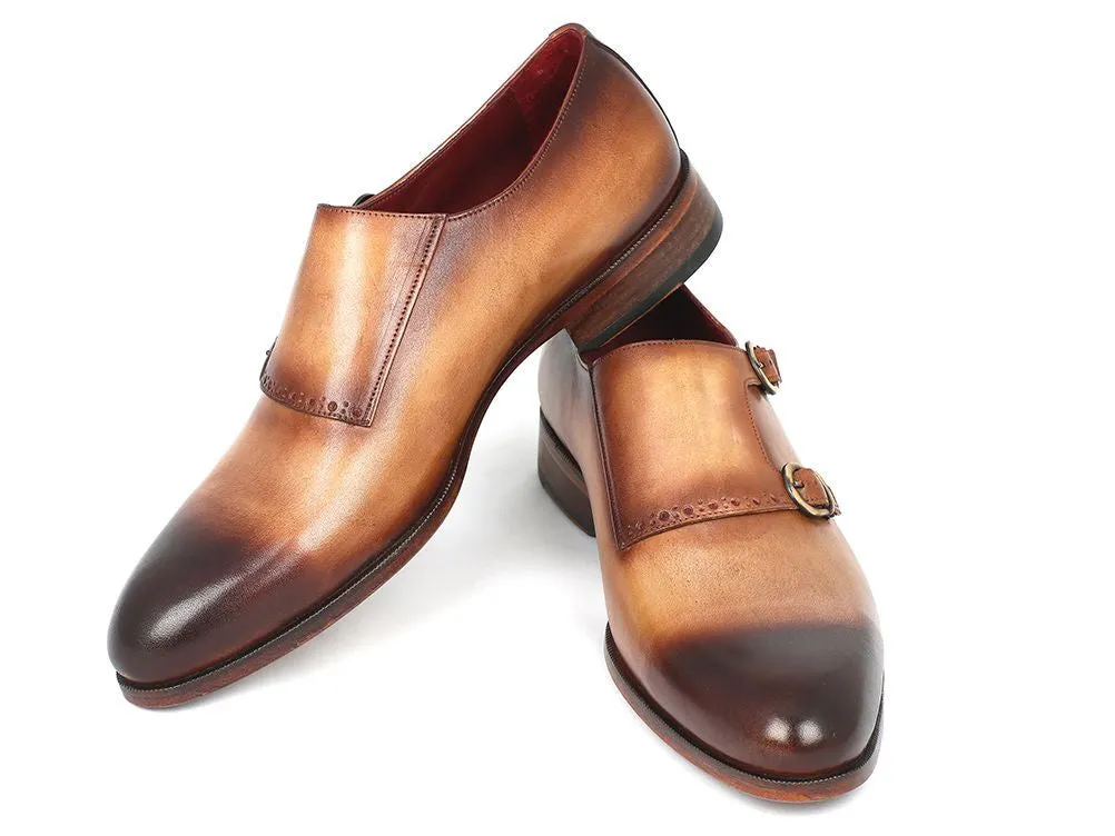 Paul Parkman Chaussures Paul Parkman Bottines doubles moines en cuir peint à la main marron et camel