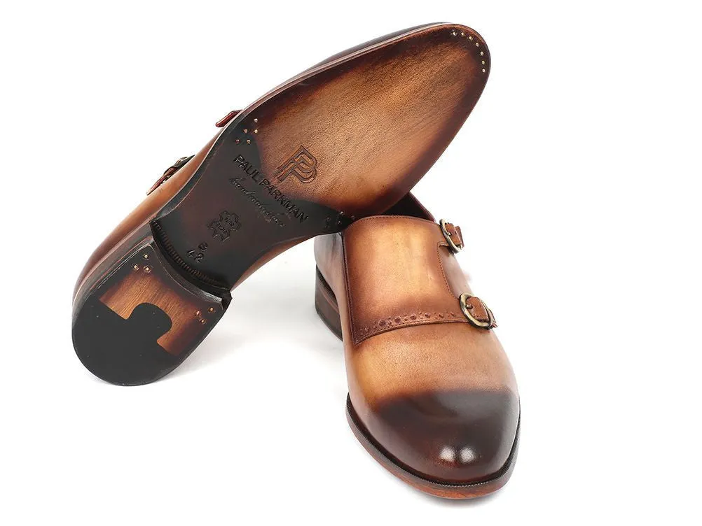 Paul Parkman Chaussures Paul Parkman Bottines doubles moines en cuir peint à la main marron et camel