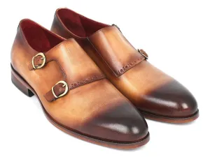Paul Parkman Shoes Paul Parkman Men's Hand-Painted Leather Double Monkstraps in Brown & Camel