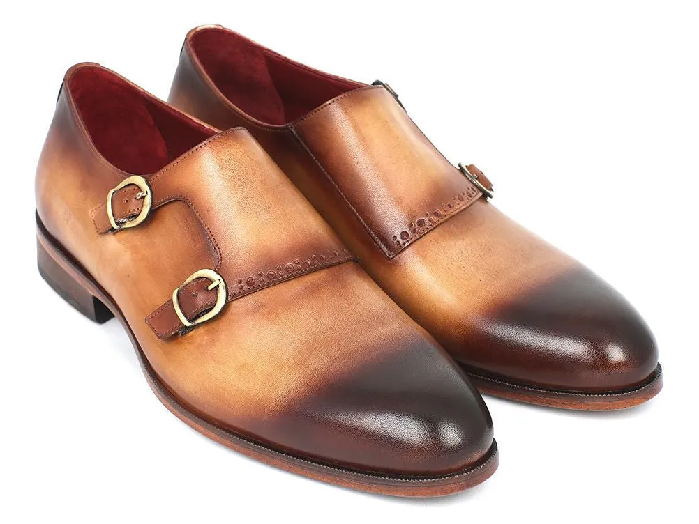 Paul Parkman Chaussures Paul Parkman Bottines doubles moines en cuir peint à la main marron et camel