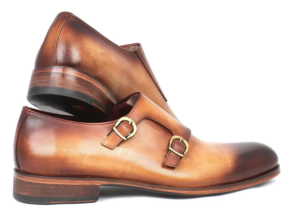 Paul Parkman Chaussures Paul Parkman Bottines doubles moines en cuir peint à la main marron et camel