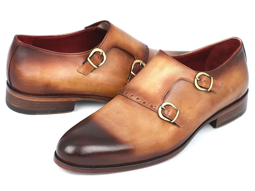 Paul Parkman Chaussures Paul Parkman Bottines doubles moines en cuir peint à la main marron et camel