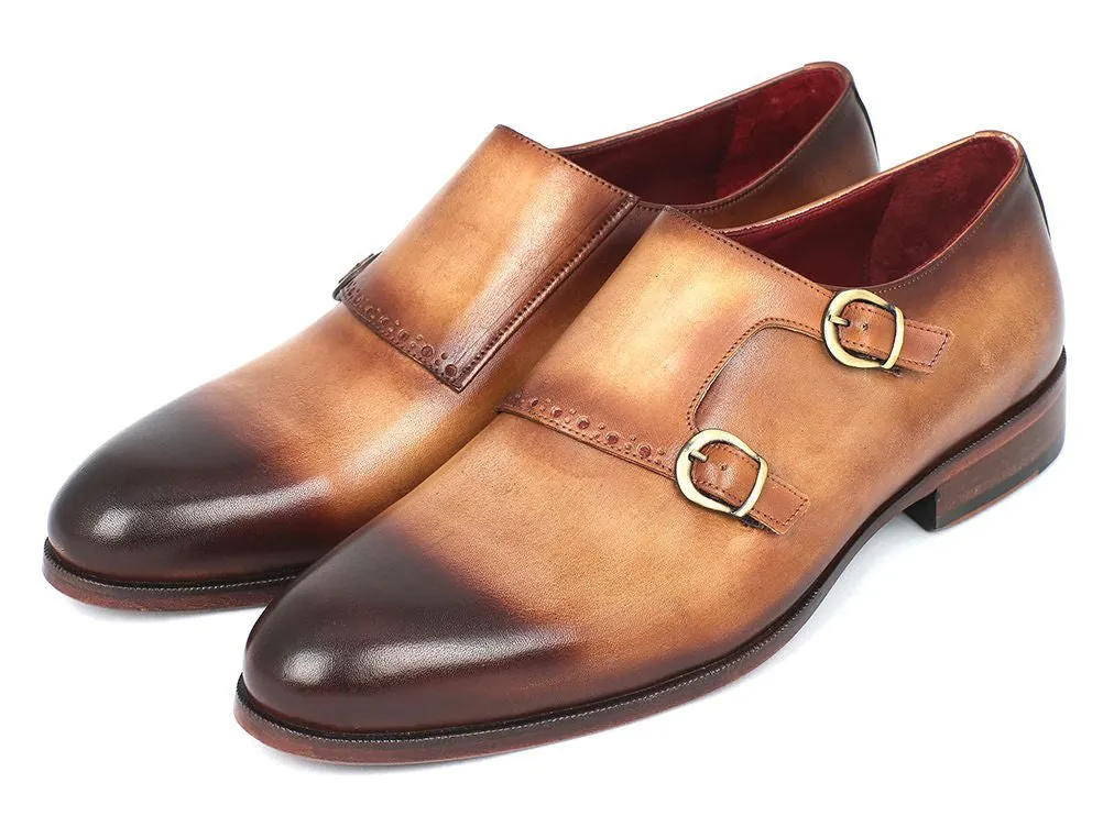 Paul Parkman Chaussures Paul Parkman Bottines doubles moines en cuir peint à la main marron et camel