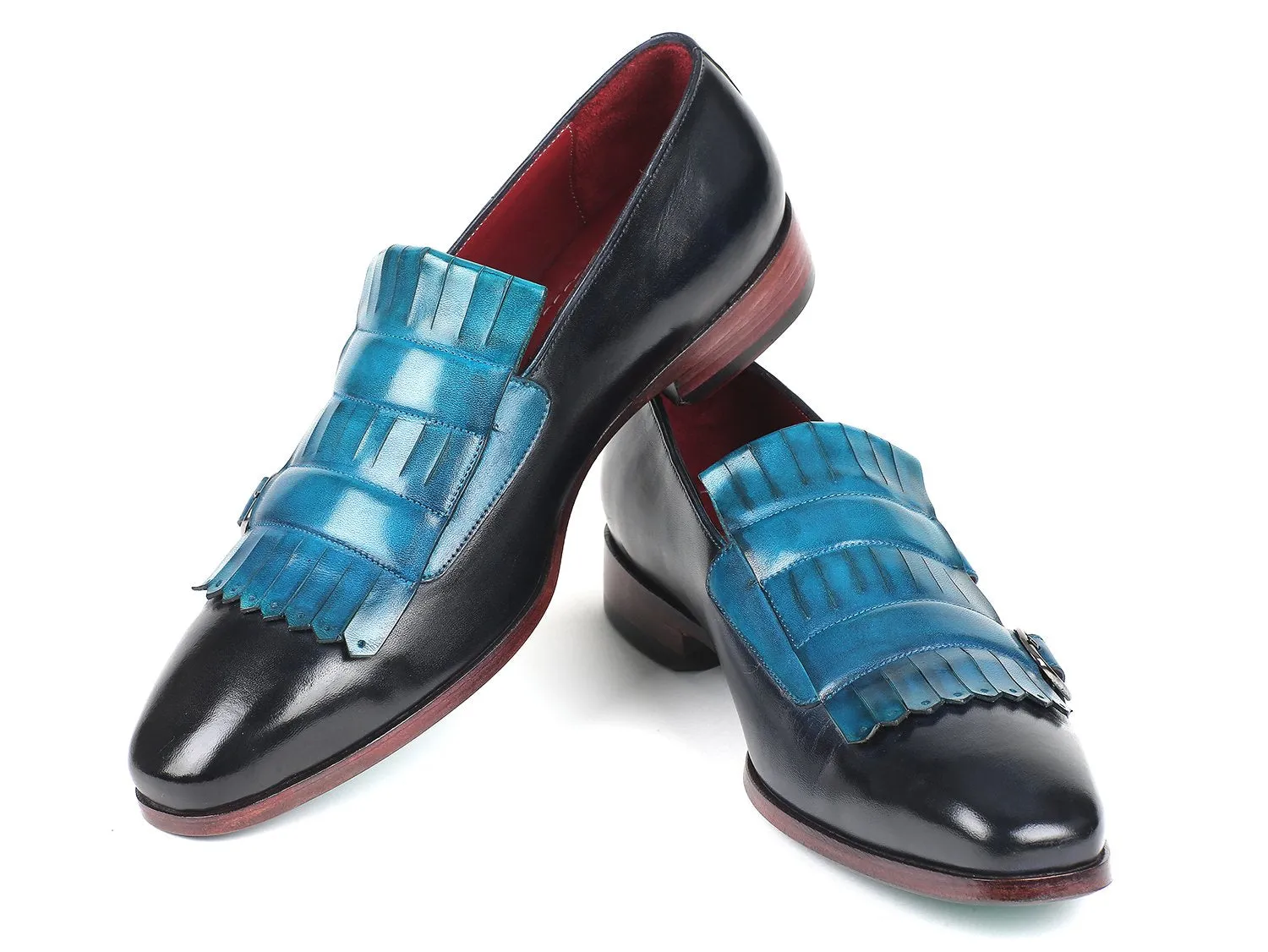 Paul Parkman Chaussures Paul Parkman Monkstraps doubles à rabat pour homme en bleu clair et marine
