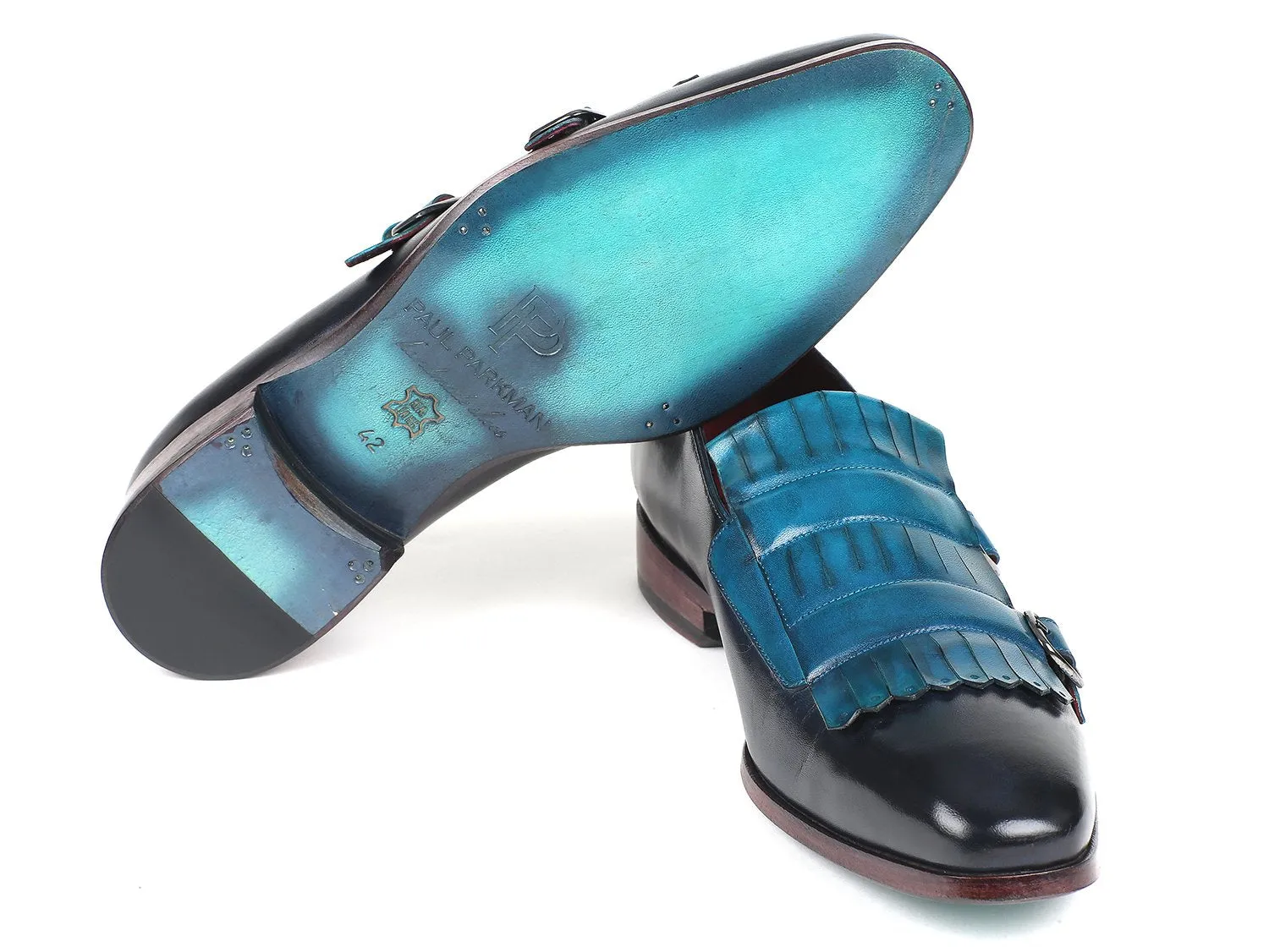 Paul Parkman Chaussures Paul Parkman Monkstraps doubles à rabat pour homme en bleu clair et marine