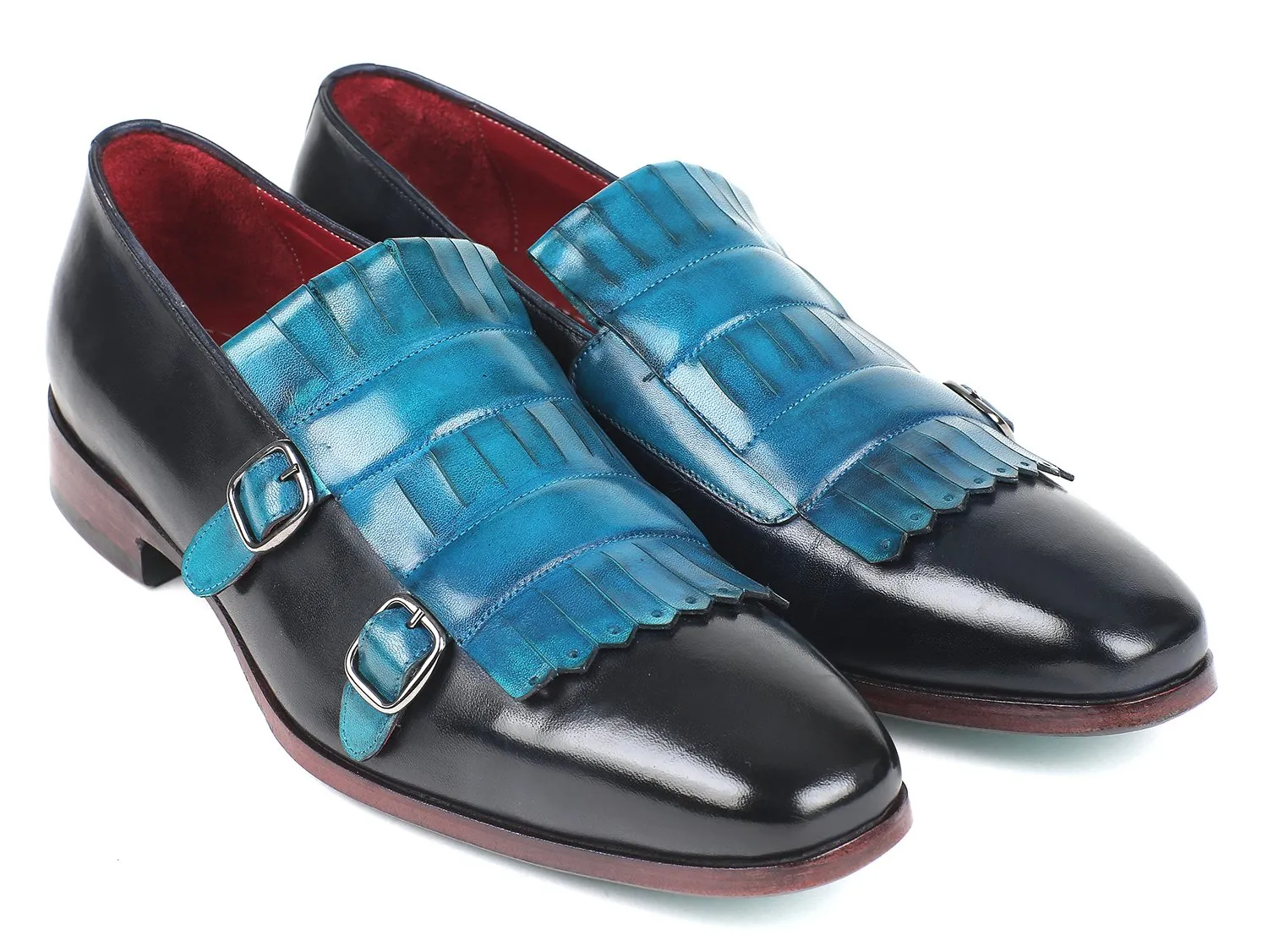 Paul Parkman Chaussures Paul Parkman Monkstraps doubles à rabat pour homme en bleu clair et marine