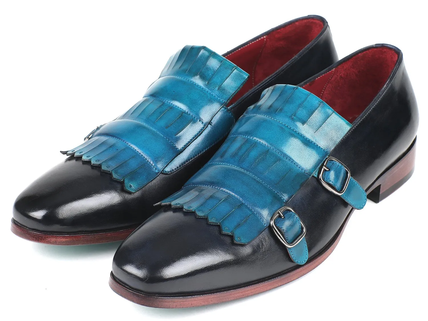 Paul Parkman Chaussures Paul Parkman Monkstraps doubles à rabat pour homme en bleu clair et marine