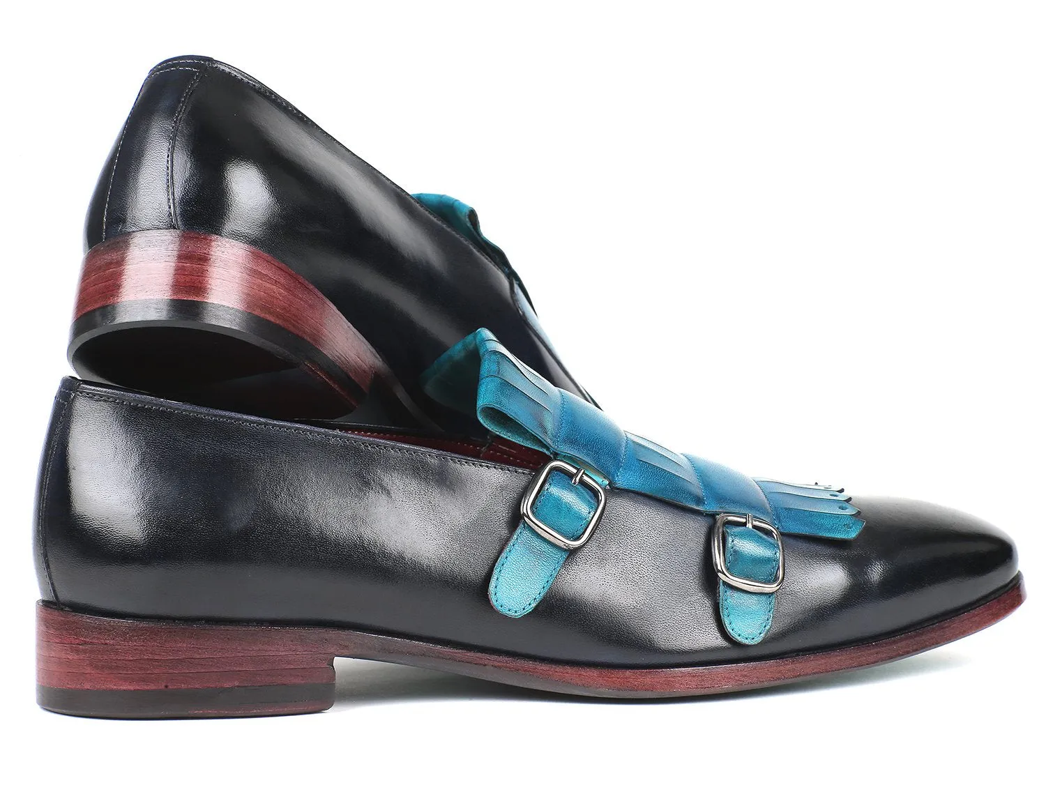 Paul Parkman Chaussures Paul Parkman Monkstraps doubles à rabat pour homme en bleu clair et marine