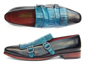 Paul Parkman Shoes Paul Parkman Men's Kiltie Double Monkstraps in Light Blue & Navy