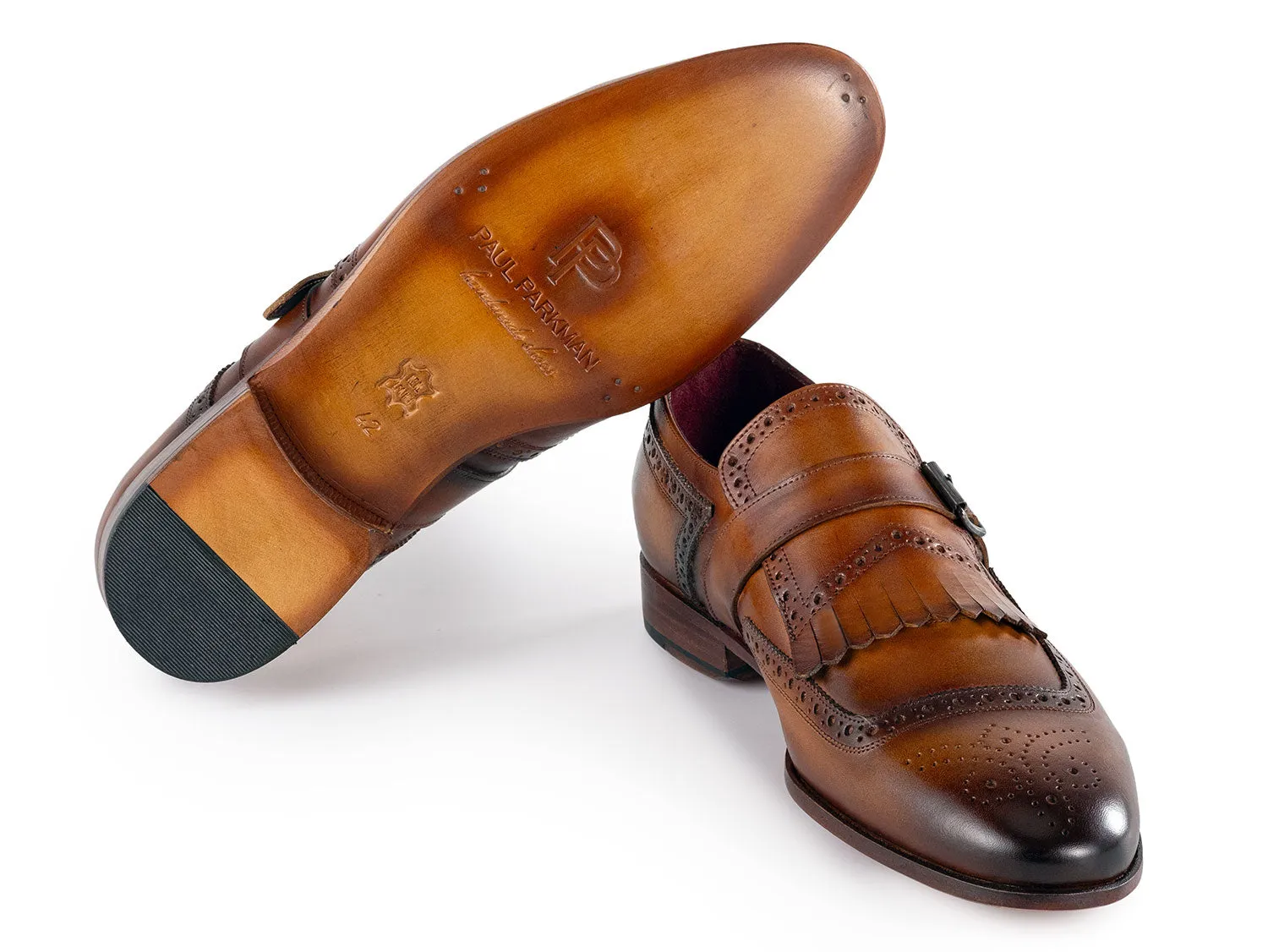 Paul Parkman Chaussures Paul Parkman Chaussures en cuir à bride monastique avec rabat pour hommes en marron