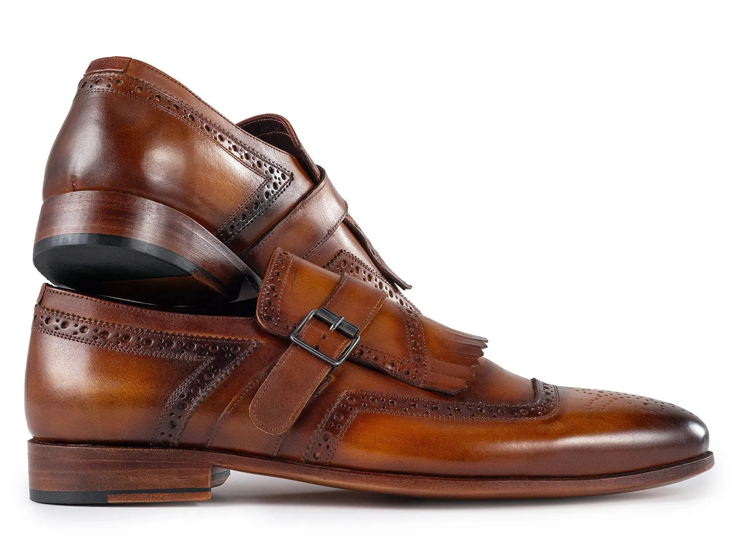 Paul Parkman Chaussures Paul Parkman Chaussures en cuir à bride monastique avec rabat pour hommes en marron