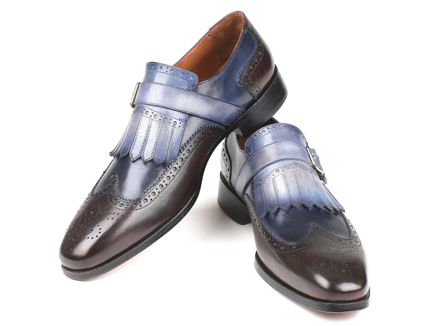 Paul Parkman Chaussures Paul Parkman Monkstraps à Boucle Kiltie pour Hommes en Bleu et Marron