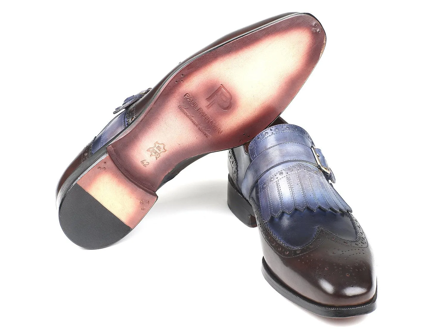 Paul Parkman Chaussures Paul Parkman Monkstraps à Boucle Kiltie pour Hommes en Bleu et Marron