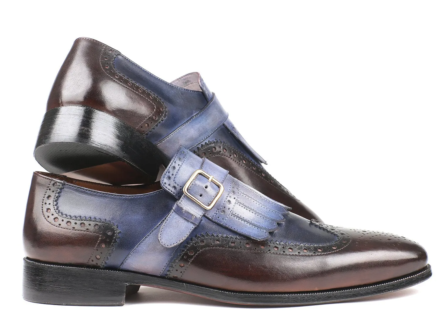 Paul Parkman Chaussures Paul Parkman Monkstraps à Boucle Kiltie pour Hommes en Bleu et Marron