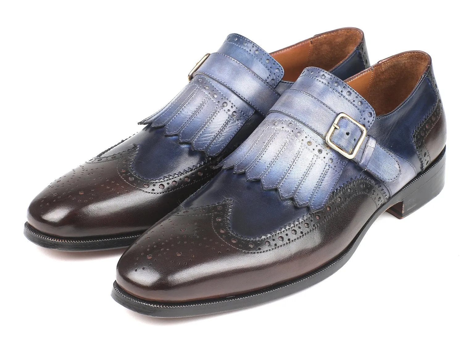 Paul Parkman Chaussures Paul Parkman Monkstraps à Boucle Kiltie pour Hommes en Bleu et Marron
