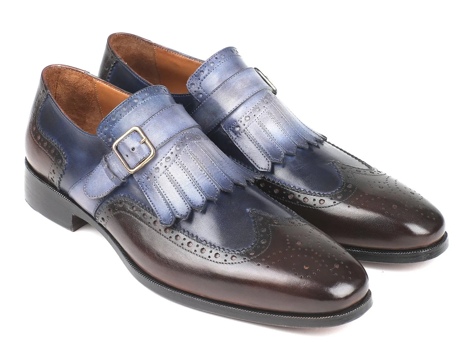 Paul Parkman Chaussures Paul Parkman Monkstraps à Boucle Kiltie pour Hommes en Bleu et Marron
