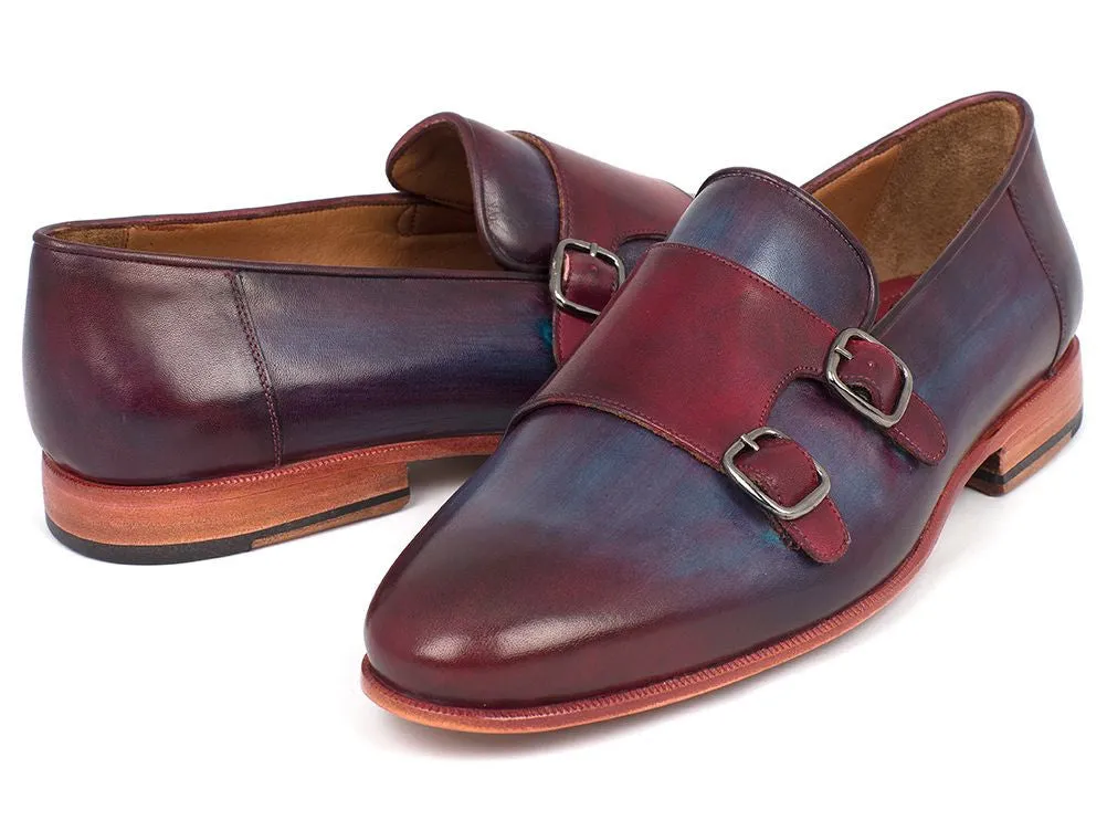 Paul Parkman Chaussures Paul Parkman Double Monkstraps en cuir pour hommes en Bordeaux et Marine