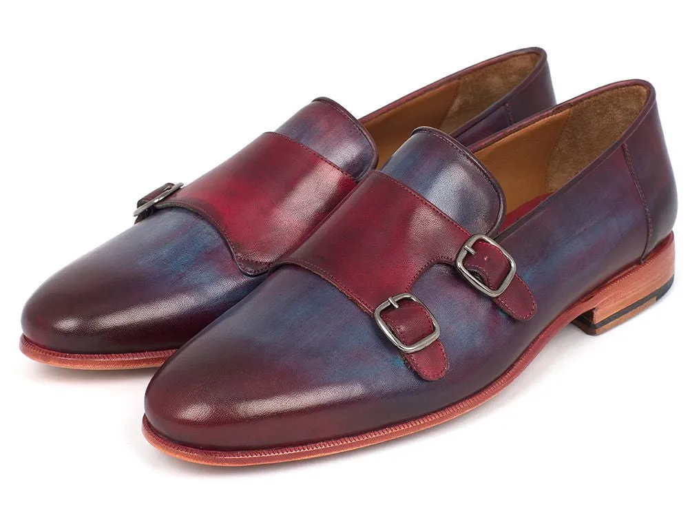 Paul Parkman Chaussures Paul Parkman Double Monkstraps en cuir pour hommes en Bordeaux et Marine