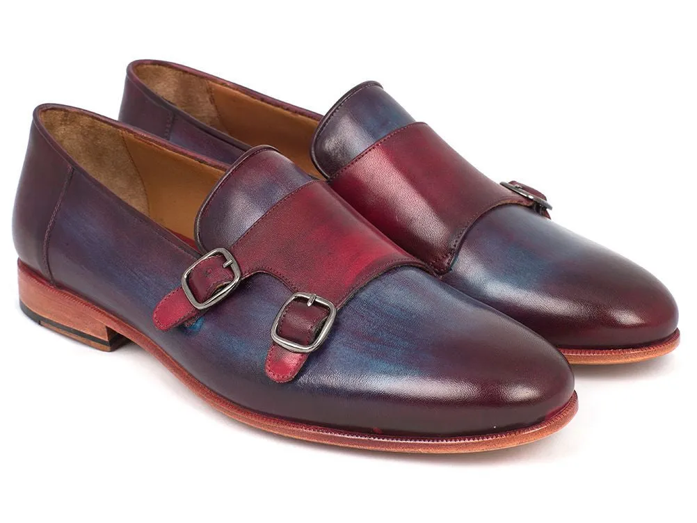 Paul Parkman Chaussures Paul Parkman Double Monkstraps en cuir pour hommes en Bordeaux et Marine