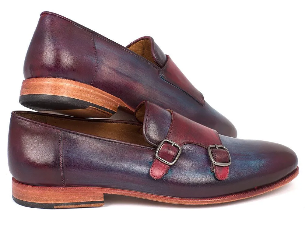 Paul Parkman Chaussures Paul Parkman Double Monkstraps en cuir pour hommes en Bordeaux et Marine