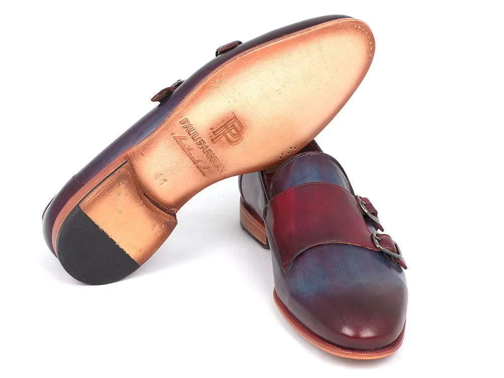 Paul Parkman Chaussures Paul Parkman Double Monkstraps en cuir pour hommes en Bordeaux et Marine