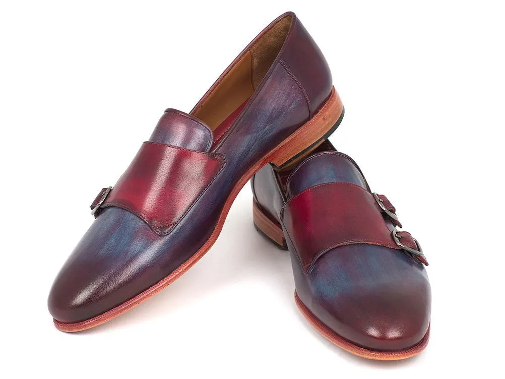 Paul Parkman Chaussures Paul Parkman Double Monkstraps en cuir pour hommes en Bordeaux et Marine