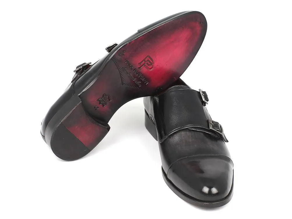 Paul Parkman Chaussures Paul Parkman Double Monkstraps en Cuir pour Homme en Gris et Noir