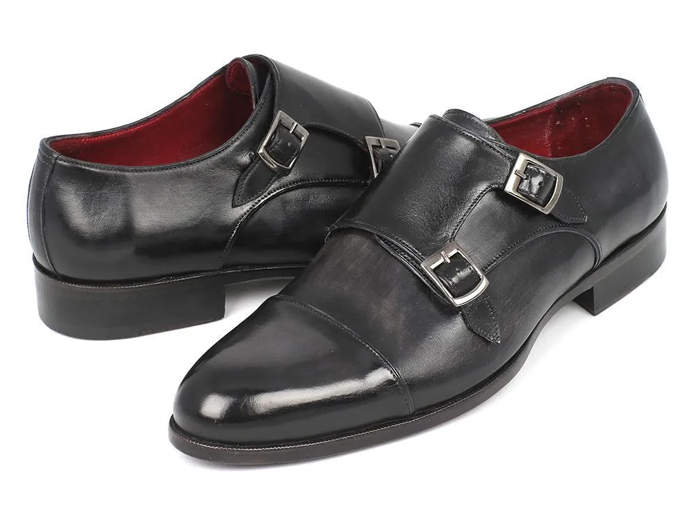 Paul Parkman Chaussures Paul Parkman Double Monkstraps en Cuir pour Homme en Gris et Noir