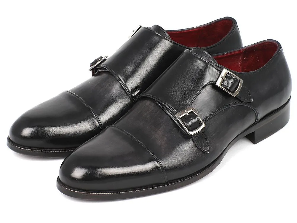 Paul Parkman Chaussures Paul Parkman Double Monkstraps en Cuir pour Homme en Gris et Noir
