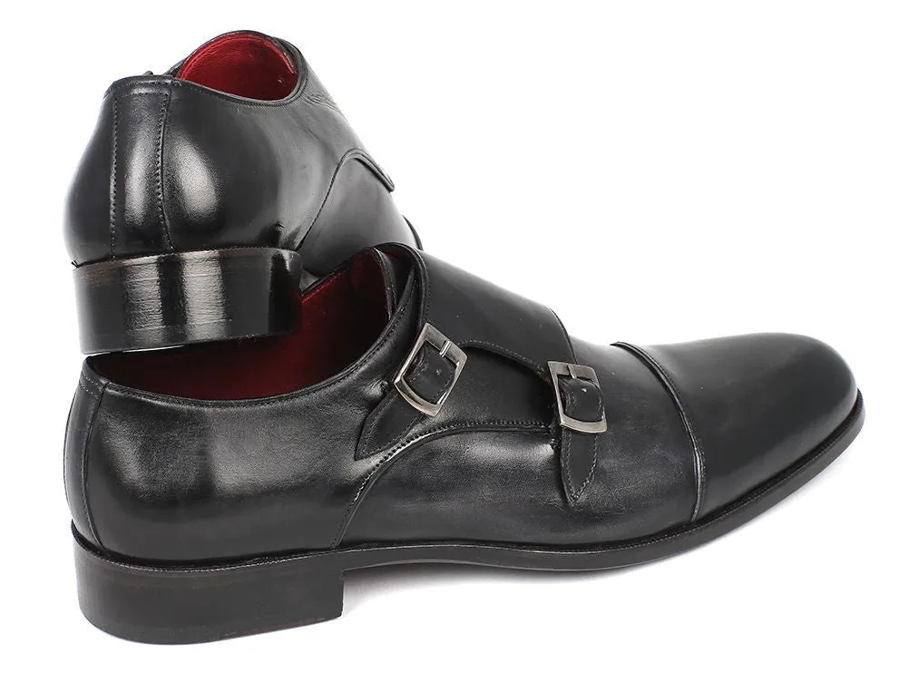Paul Parkman Chaussures Paul Parkman Double Monkstraps en Cuir pour Homme en Gris et Noir