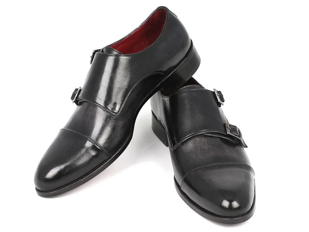 Paul Parkman Chaussures Paul Parkman Double Monkstraps en Cuir pour Homme en Gris et Noir