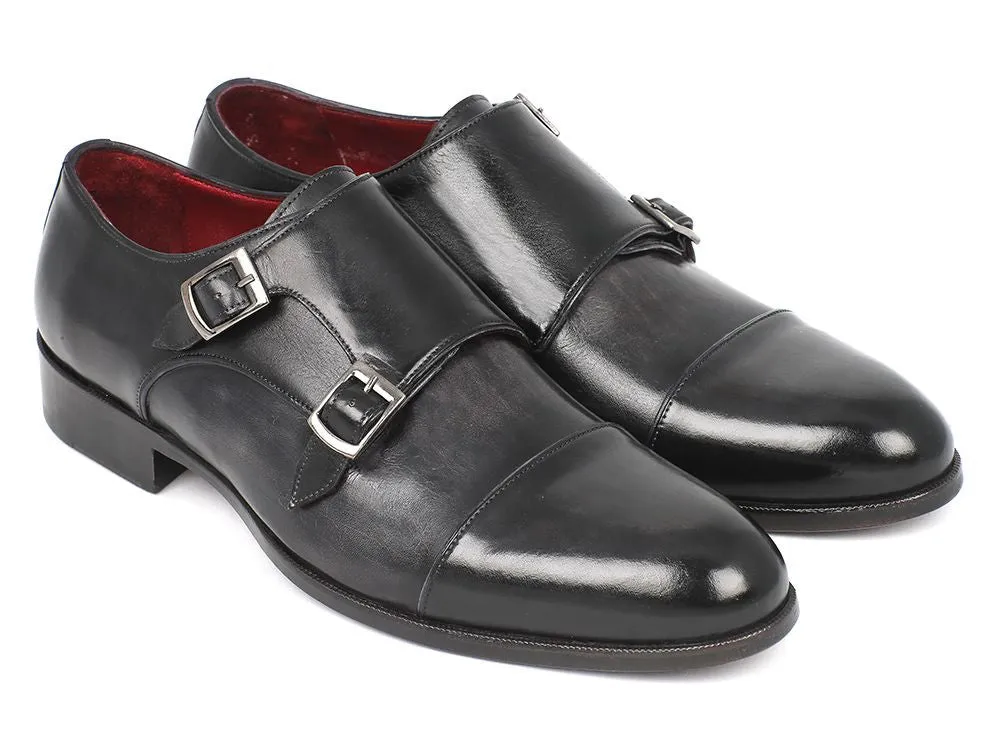 Paul Parkman Chaussures Paul Parkman Double Monkstraps en Cuir pour Homme en Gris et Noir