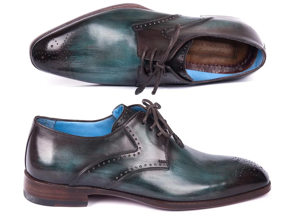 Paul Parkman Chaussures Paul Parkman Derby Homme à Bout Médaille en Turquoise et Marron