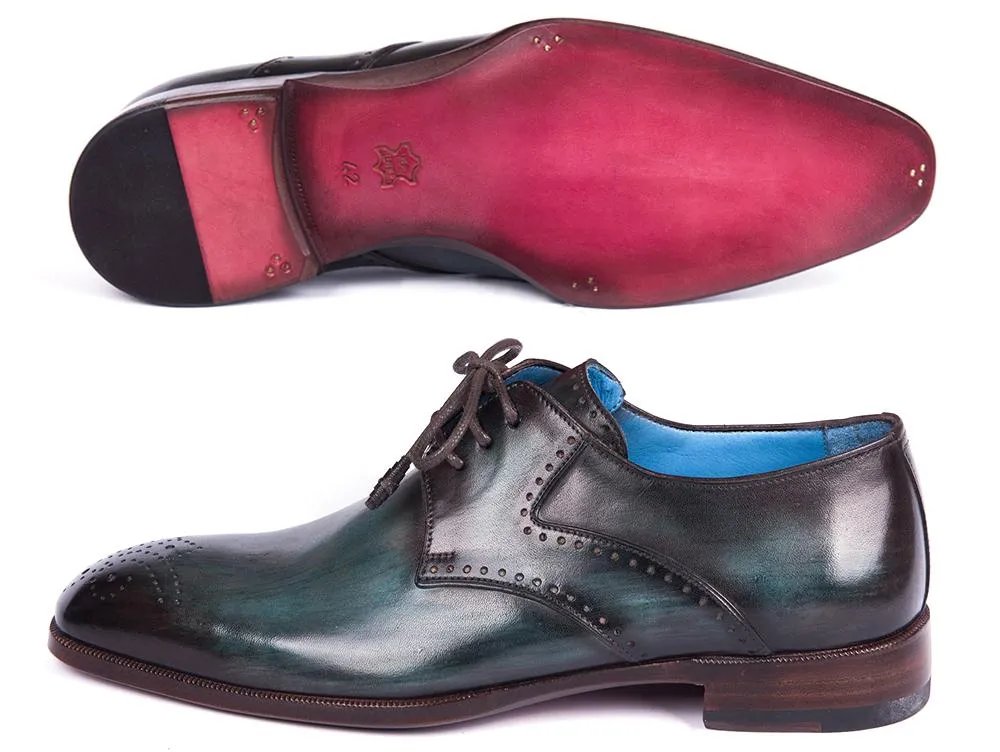 Paul Parkman Chaussures Paul Parkman Derby Homme à Bout Médaille en Turquoise et Marron