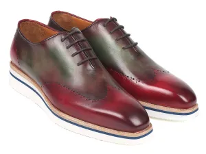 Paul Parkman Shoes Paul Parkman Men's Smart Casual Wingtip Oxfords in Bordeaux & Green