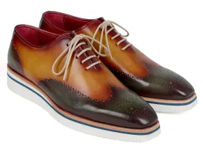Paul Parkman Shoes Paul Parkman Men's Smart Casual Wingtip Oxfords in Green & Camel