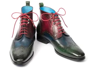 Paul Parkman Shoes Paul Parkman Men's Wingtip Ankle Boots in Green, Blue & Bordeaux